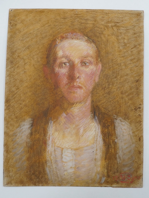 William Shackleton (British, 1872-1933), pastel and watercolour on textured card, Portrait of a youth, initialled and dated 1900, 28 x 22cm, unframed. Condition - good